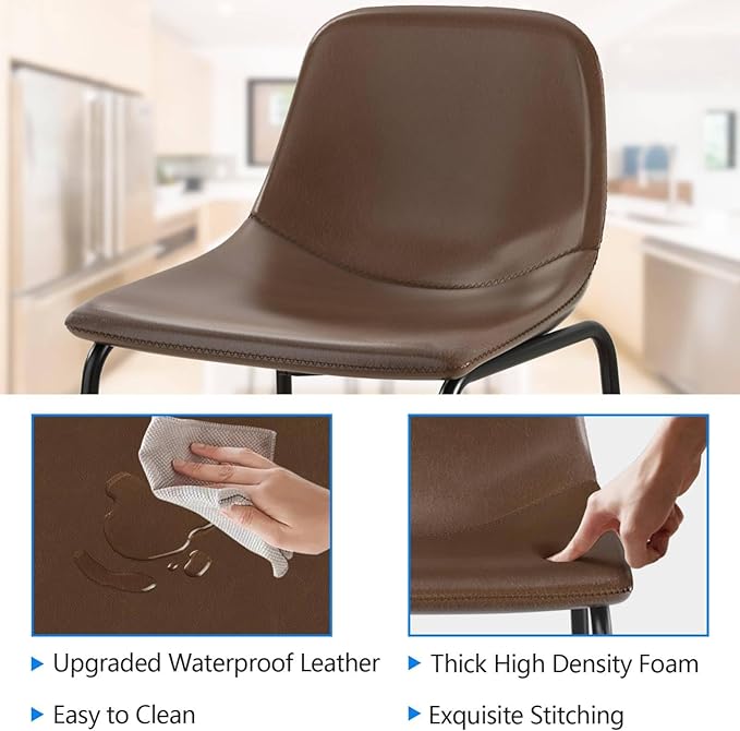 Rfiver Pu Faux Leather Bar Stools Set of 6, Industrial Pub Barstools with Back and Footrest, Modern Armless Bar Height Stool Chairs (Brown, 24" Counter Chair x6)