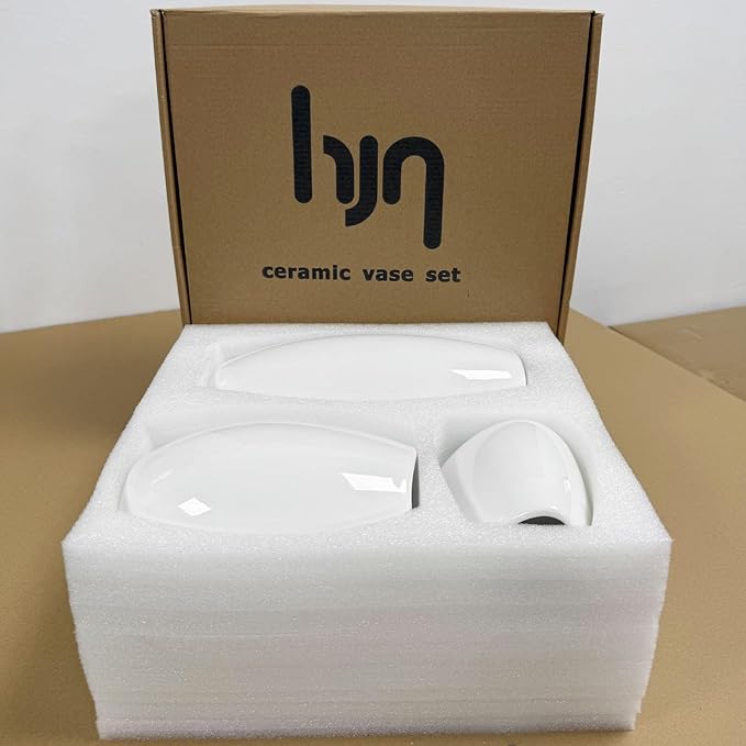 hjn Ceramic Vase Set of 3 White Flower Vase for Home Decor, Modern Decorative Vases for Flowers/Ideal Shelf Decor/Table/Living Room/Kitchen/Office-White