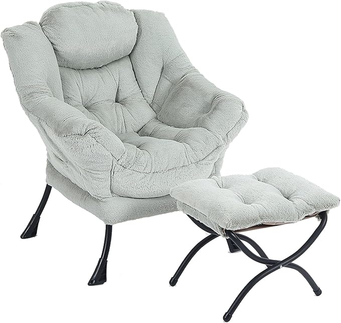 LITA Lazy Chair with Ottoman, Modern Accent Leisure Upholstered Sofa Chair, Contemporary Lounge Reading Chair with Armrests and a Side Pocket for Living Room, Bedroom & Small Space