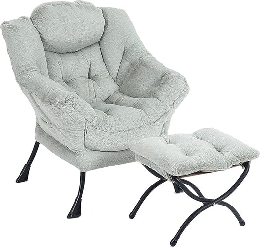 LITA Lazy Chair with Ottoman, Modern Accent Leisure Upholstered Sofa Chair, Contemporary Lounge Reading Chair with Armrests and a Side Pocket for Living Room, Bedroom & Small Space