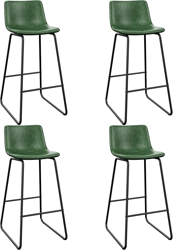 Bar Stools Set of 4, 30 Inch Counter Height Barstools with Back, Modern Faux Leather Bar Stool with Metal Legs and Footrest for Kitchens Island (Green)