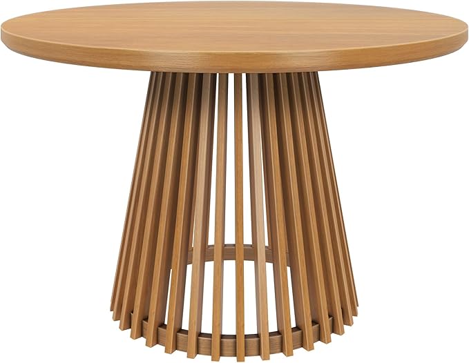 Plank+Beam Lido Round Dining Table, 47", Wooden, Pedestal, Minimalist Kitchen Table for 4 for Dining Room, Pecan
