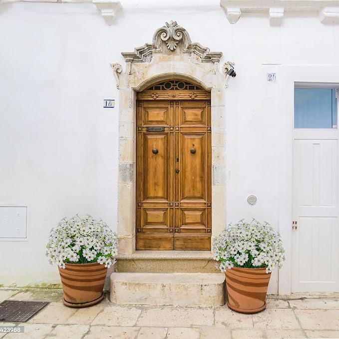 Outdoor Artificial Flowers 21 UV Resistant Bundles Fake Flower Plastic Plants Faux Silk Flowers Porch Hanging Garden Porch Window Box Decorating (White)