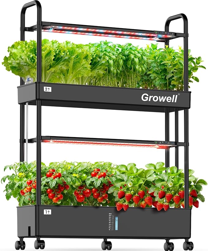 60-Pod Hydroponics Growing System, Large Vertical Hydroponic Garden with Smart Full-Spectrum Grow Lights, Auto Circulating Water, Mobile Indoor Gardening System for Herbs, Vegetables & Fruits