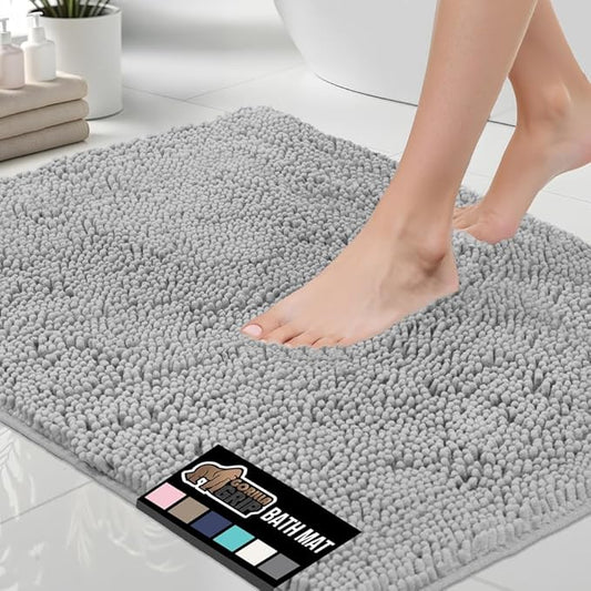 GORILLA GRIP Bath Rug Mat 54x24, Soft Absorbent Chenille, Quick Dry Microfiber Mats, Rubber Backing Washable Shower Floor Rugs, Bathmat Runner, US Designed Bathroom Home Decor Accessories Light Gray