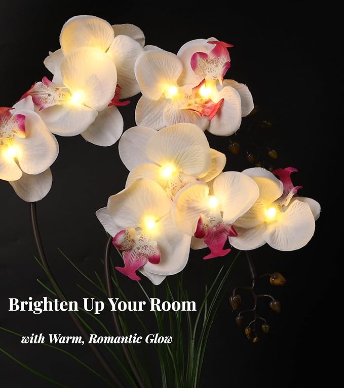 HOMESEASONS Homeseaons Orchid Lamp-LED Lighted Orchid Arrangements,Pre Lit Artificial Orchid,Light Up Flower Lights, Faux Orchid Phalaenopsis Arrangement (White)