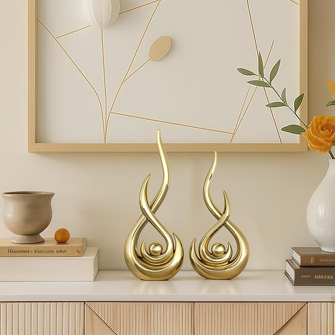 XMGZQ Modern Abstract Art Home Decor Accent,Contemporary Statues Coffee Table Decor for Living Room,Table Centerpieces for Dining Room,Ceramic Sculptures Knick Knacks for TV Stand Show Piece (Gold)