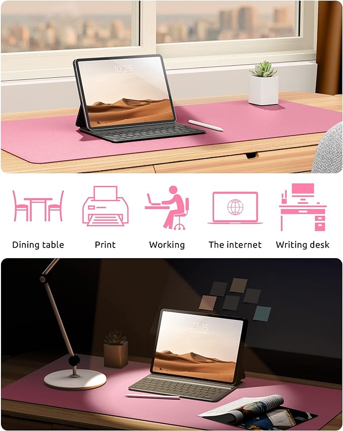 YSAGi Leather Desk Protector, Office Mat, Large Mouse Mat, Non-Slip PU Leather Blotter, Laptop Desk Mat, Waterproof Writing Pad for Office and Home (Pink, 35.4" x 17")
