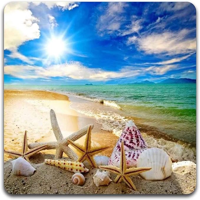 Beach Shells Square Coaster Set - Made of Recycled Rubber - Set of 4