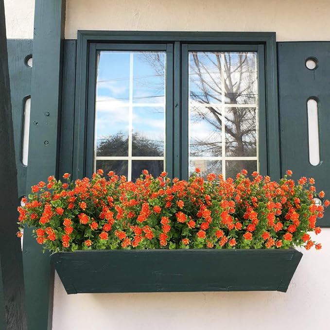 Artificial Flowers, Fake Artificial Greenery UV Resistant No Fade Faux Plastic Plants for Wedding Bridle Bouquet Indoor Outdoor Home Garden Kitchen Office Table Vase 6PCS (Orange Red)