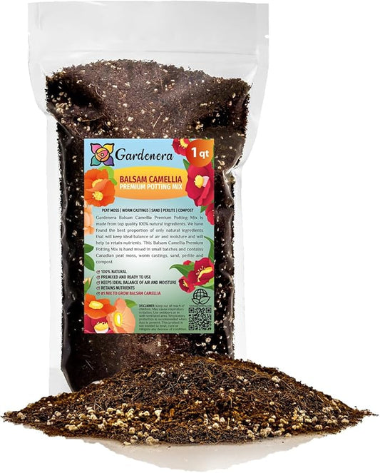 Premium Balsam Camellia Potting Soil Mix - Perfect Balance of Nutrients, Drainage, and Aeration for Thriving Blooms - 1 Quart