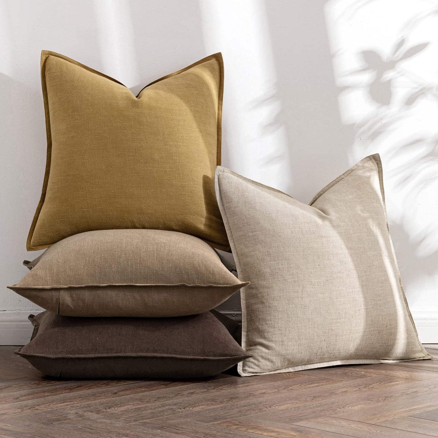 MIULEE Neutral Gold/Brown Linen Pillow Covers Pack of 4 Decorative Nautral Solid Throw Pillow Covers Soft Accent Boho Farmhouse Couch Pillowcases Modern Home Decors for Living Room Bed Sofa 18x18 Inch