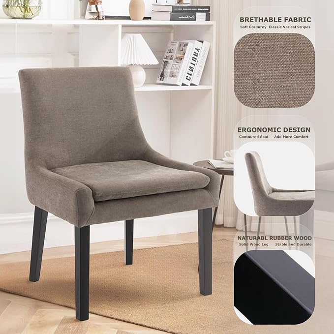 Modern Dining Chairs Set of 4, Upholstered Corduroy Dining Room Chairs with Wood Legs, Mid-Back Padded Kitchen Side Chairs for Dining Room, Blue