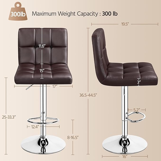 Yaheetech Bar Stools Set of 4 - Modern Adjustable Kitchen Island Chairs Counter Height Barstools Swivel PU Leather Chair 30 inches,X-Large Base and Seat, Brown