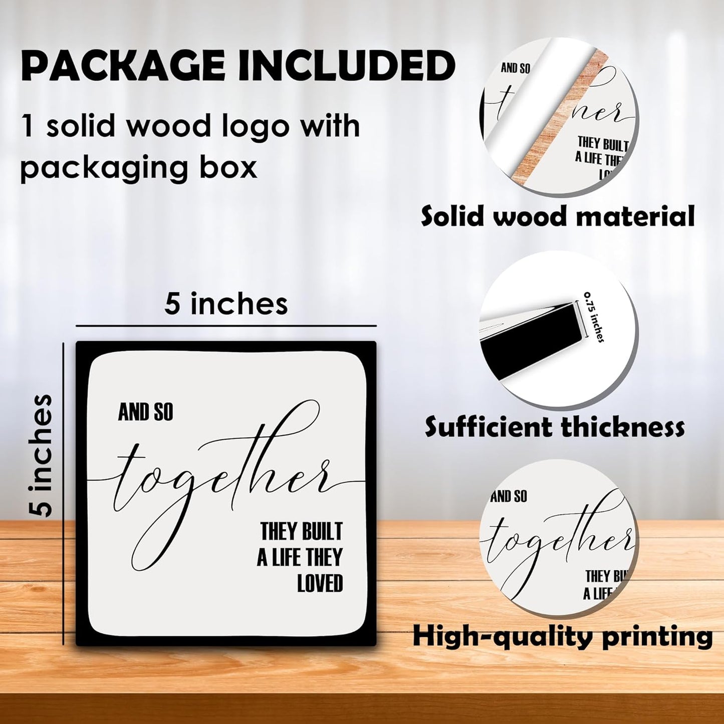 And So Together They Built A Life They Loved Wooden Block Plaque - Gray Tabletop Sign Decor For Friend Family-5"x5" Bedroom Wood Block-Funny Desk Gifts Favors & Supplies - A21