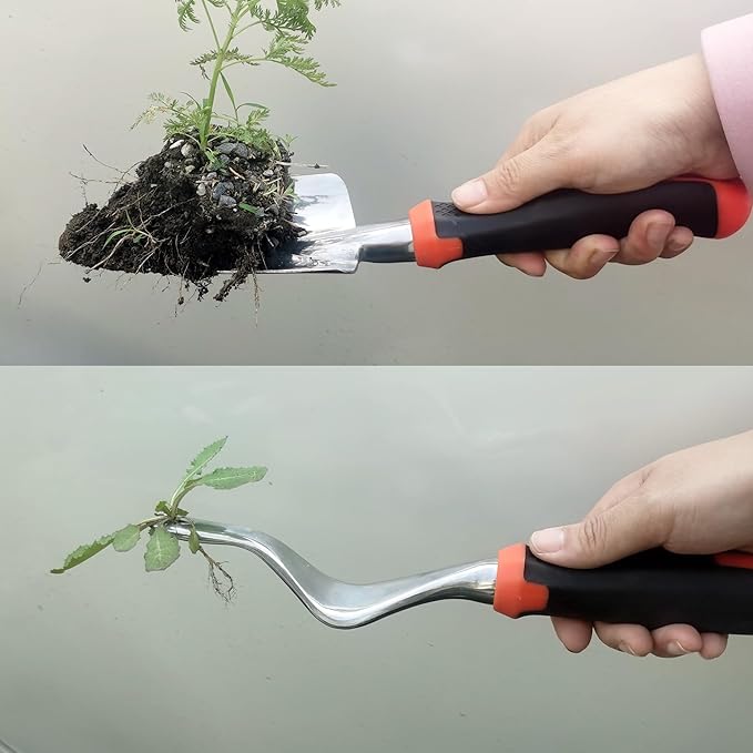 Garden Tools Set, 5 Piece Aluminum Hand Tool Kit with Ergonomic Handle, Heavy Duty Gardening Tools Include Hand Trowel, Transplant Trowel, Hand Rake, Weeder and Shears (Orange)