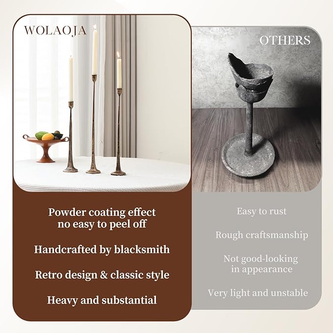 Iron Antique Gold Candlestick Holders, Set of 3 Candle Stick Holders,Fits 3/4 inch Thick Candle&Led Candles, Vintage Modern Decorative Centerpiece for Dining Table Centerpiece, Wedding, Party Decor