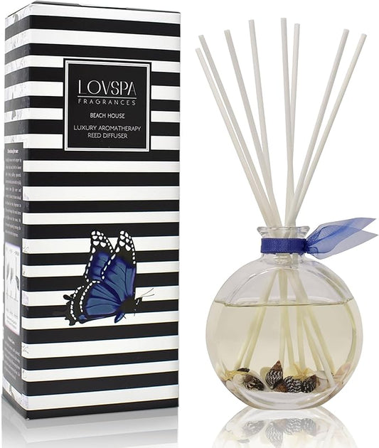 LOVSPA Reed Diffuser Set, Beach House Scented Oil Diffuser with Sticks, Home Fragrance Accessories for Bathroom Shelf Decor, Aroma Diffusers for Home or Office Desk, USA Made