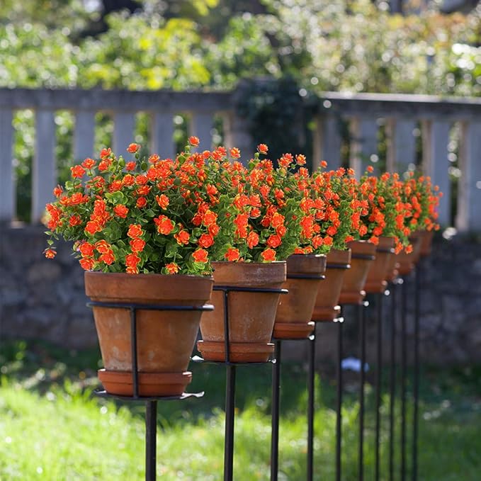 Artificial Flowers, Fake Artificial Greenery UV Resistant No Fade Faux Plastic Plants for Wedding Bridle Bouquet Indoor Outdoor Home Garden Kitchen Office Table Vase 6PCS (Orange Red)