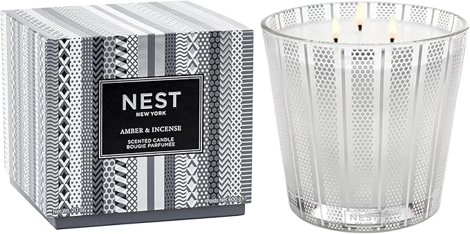 NEST New York Scented 3-Wick Candle, Amber & Incense - 21.2 oz - Up to 100-Hour Burn Time - Reusable Glass Vessel