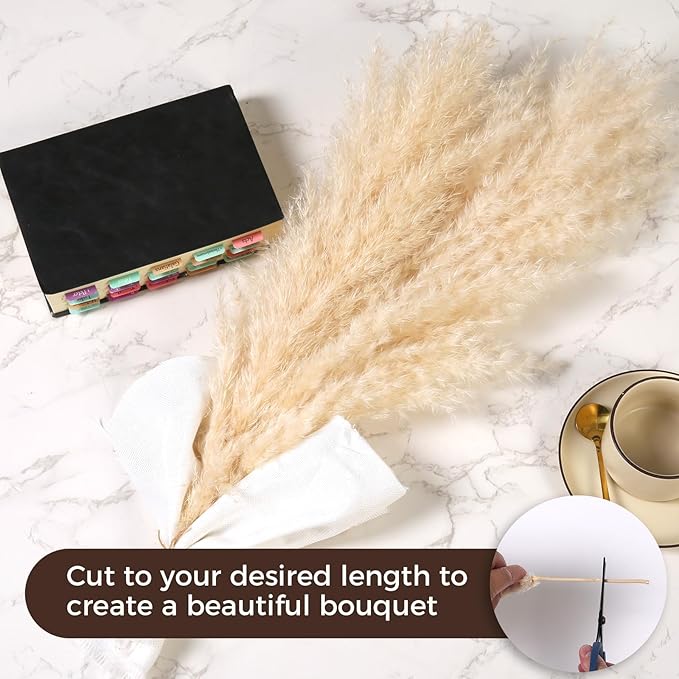 12 PCS 17inch Pampas Grass Decor-Natural Pompas Grass Floral-Short Fluffy Pampas Grass Bulk Flower for Small Boho vases,Boho Table Decor,Boho Bathroom Decor,Boho Room Decor