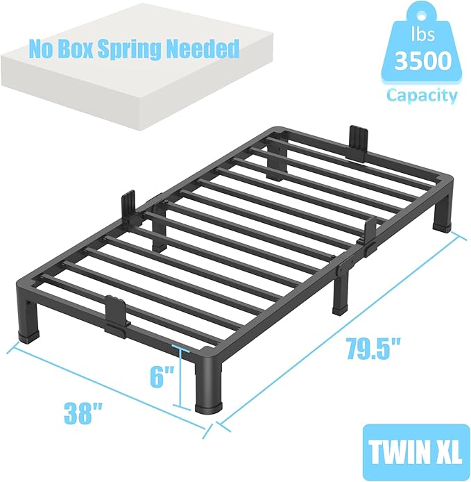 FUIOBYVV 6 Inch Twin XL Bed Frame with Round Corner Edge Legs 3500 lbs Metal Heavy Duty Steel Slats Support No Box Spring Needed Platform Noise Free Easy Assembly