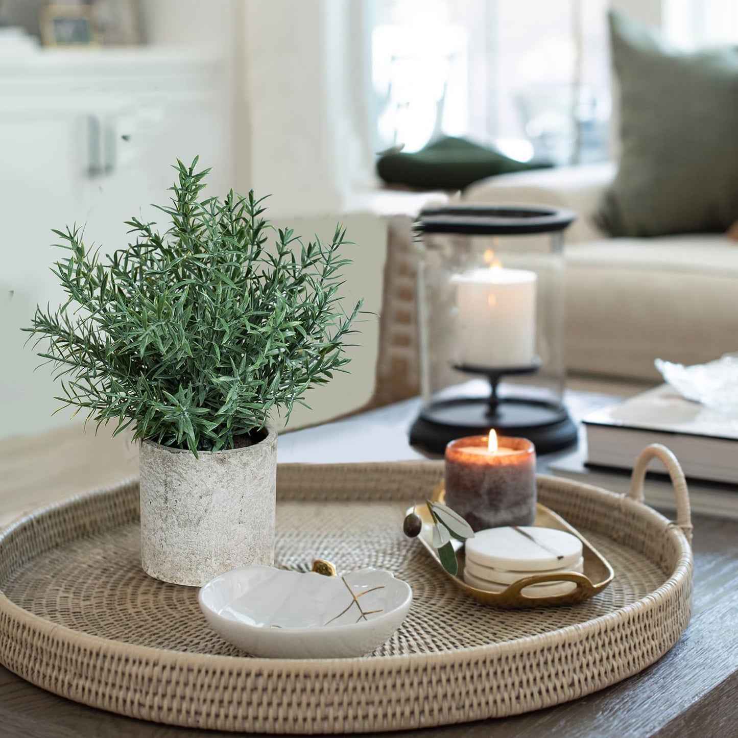 2 Pack Small Fake Plants Rosemary Potted Artificial Plants for Shelf Desk Home Kitchen Bathroom Farmhouse Room Coffee Table Decor (Green)