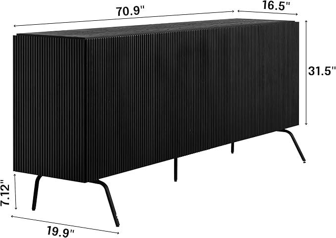NTC Veil Modern Sideboard with 4 Doors, Buffet Cabinet with Vertical Groove Design and Metal Legs, Storage Cabinet for Living Room, and Hallway, Effortless Assembly - Burnt Black