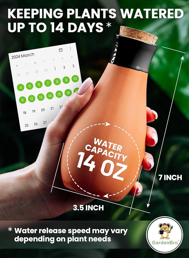 4 Pcs Ollas Terracotta Watering Pots Large - 14 Oz Self Watering Planter Insert Olla Watering System for 1-Week Easy to Refill - Clay Plant Watering Globes for Outdoor & Indoor Plants [4, Black]