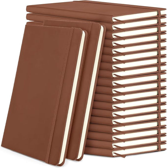 Honoson 20 Pack Lined Journal Notebooks A5 Hardcover Executive Notebook 5.5" x 8.3" PU Leather Wide Ruled Journals Bulk with Elastic Band for Home Business Office School Supplies(Brown)