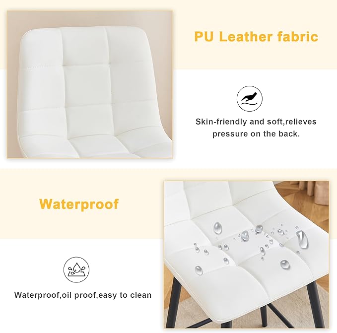 Bar Stools Set of 4,White Faux Leather Counter Height Bar Stools,24.6" Bar Chairs with Back Metal Footrest,Modern Counter Stool with Back and Footrest for Kitchen Island Restaurants Pubs