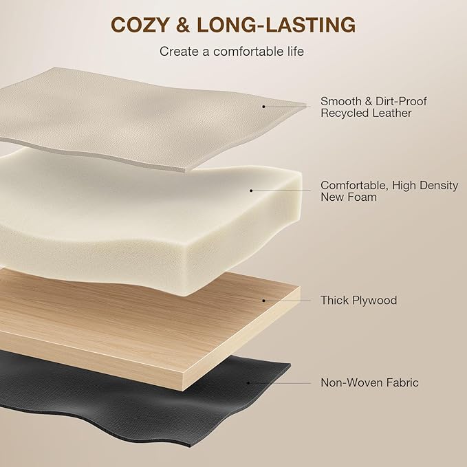 18-Inch Leather Vanity Stool Chair, Vanity Bench with Metal X-Leg, Ottoman Accent Stool with Thick Padded Saddle Seat, Beige