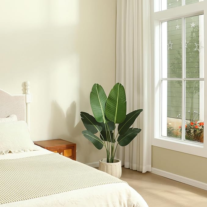 Artificial Plants 4FT Artificial Bird of Paradise Plant in Pot, Tall Fake Tree with Woven Basket, Realistic Faux Palm Tree 8 Trunks Silk Plants for Modern Home Décor Indoor Outdoor Office