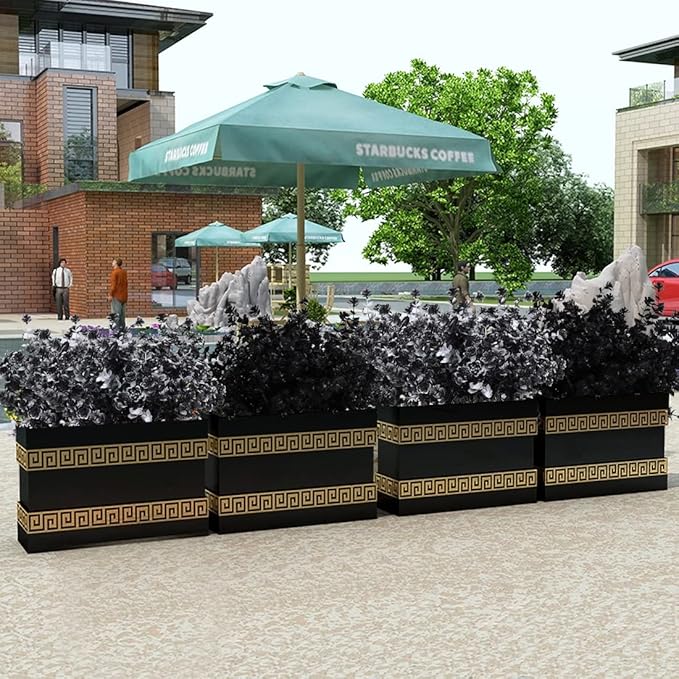 RECUTMS Black Artificial Flowers, 12 Pcs Fake Outdoor UV Resistant Plants Faux Plastic Greenery Shrubs Indoor Outside Hanging Planter Flower Decoration, Garden Decor (Black+White)