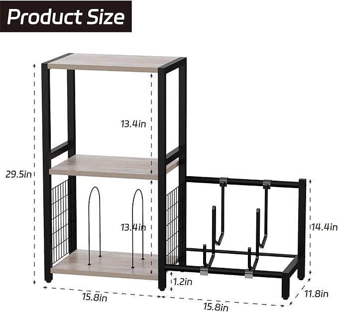 End Table with Guitar Stand,Record Player Stand,Vinyl Records Storage,2-Tier Guitar Stand for Acoustic,Turntable Stand for Music Studio,Grey