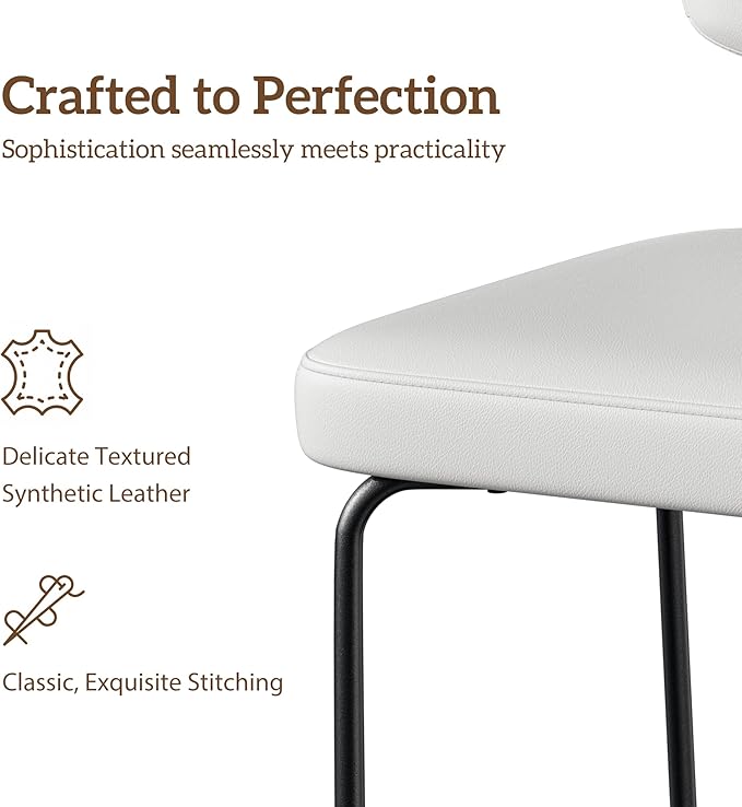 Counter Height Bar Stools Set of 4, 26" Faux Leather Kitchen Counter Bar Stools with Backs, Metal Legs, Footrest, Bar Chairs for Kitchen Island, White