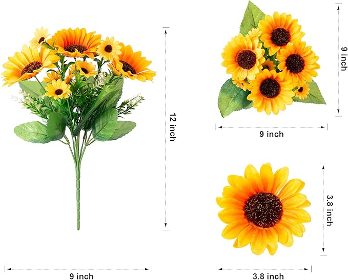 Sunflowers Artificial Flowers, 10 Bunches Fake Sunflower Artificial Flowers for Outdoors Fall Autumn Decoration Look Real UV Resistant Fake Flowers for Home Porch Garden Wedding Party Office Indoor