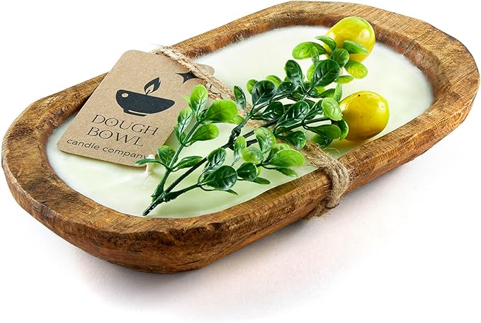 Dough Bowl Candle Co. Lemon Poundcake Soy Candle - 3 Wick Rustic Farmhouse Coffee Table Decor, Odor Eliminator in Wooden Bowls, 20 Ounce Wooden Dough Bowl Candle, All-Natural Gifts for Women and Men