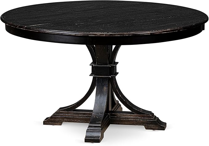 F57-11-TP - Modern Kitchen Table with Acacia Wood Round Tabletop, Sand Blasted Black Finish
