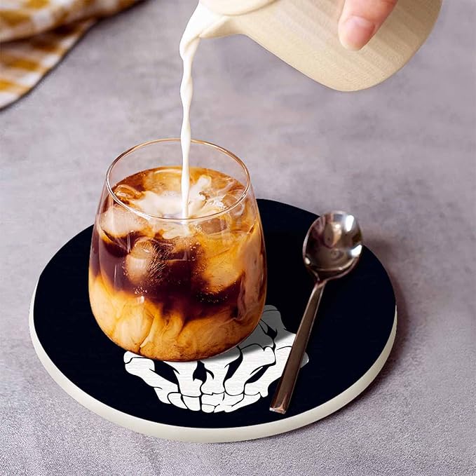 Hand Posing Anti Slip Coasters Human Skeleton Bone Isolated Cool Symbol Cups Place Mats for Table Home Decor 4 Inches Living Room Kitchen Coffee Table,2 Pcs