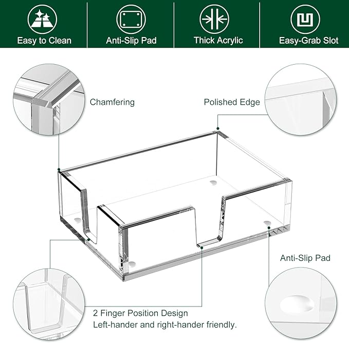 Acrylic Sticky Note Holder, Self-Stick Note Pad Holder W/O Pads - Note Dispenser Memo Pad Holder Desk Organizer for School Office Home (4''x6'' Clear)
