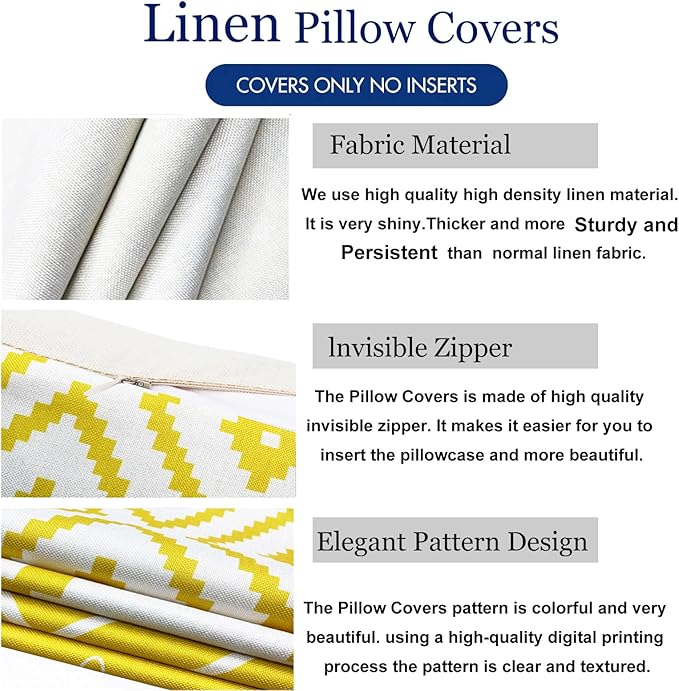 Decorative Throw Pillow Covers Set of 4 Yellow Pillow Covers 20x20 inch Throw Pillow Cases Linen Square Pillow Case,Farmhouse Outdoor Modern Geometric Pillow Covers for Couch Sofa Living Room