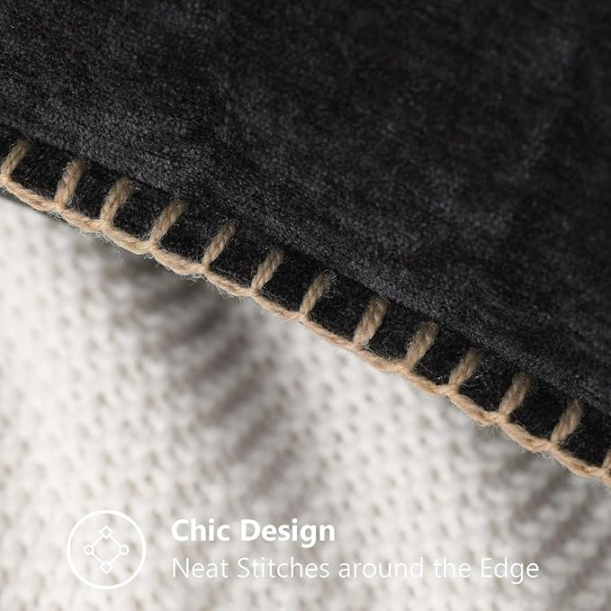 decorUhome Chenille Soft Throw Pillow Covers 26x26 Set of 2, Farmhouse Velvet Neutral Decorative Euro Pillow Covers with Stitched Edge for Couch Sofa Bed Home Decor, Black