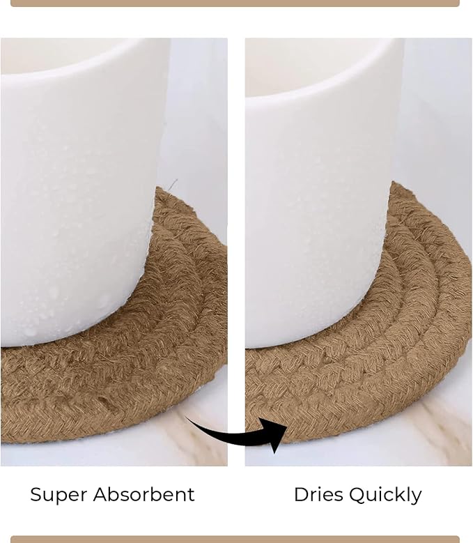 Cute Coaster Set of 6 Pcs, Super Absorbent Drink Coaster for Desk and Worktop Protection (Brown, 4.3 Inches)