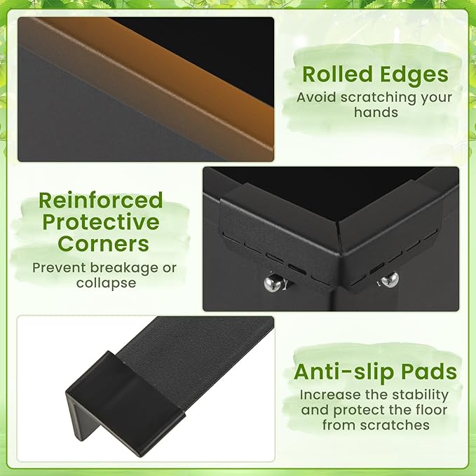 HAPPYGRILL Raised Garden Bed, Metal Elevated Planter Box w/Legs, Drainage Holes for Growing Vegetables Fruits Flowers, Indoor Outdoor Standing Plant Container for Backyard Patio (40”x16”x32”)