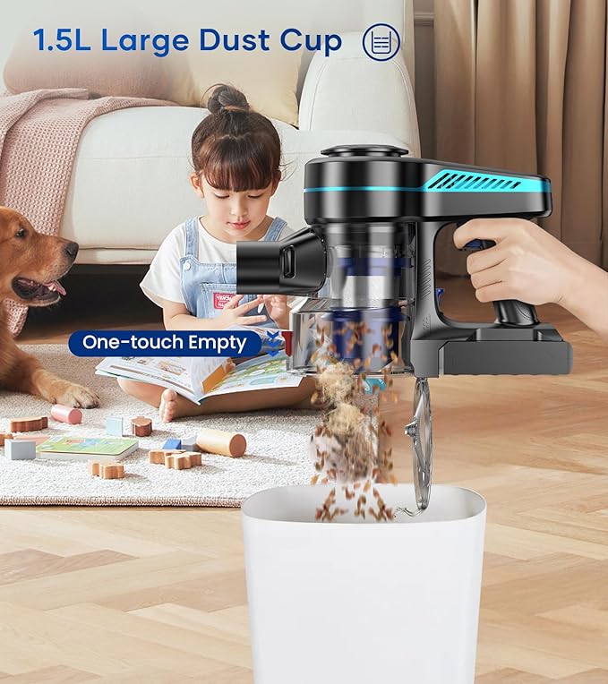 NADALY Cordless Vacuum Cleaner for Home, 8-in-1 Powerful Stick Vacuum Cordless with 45Mins Runtime, Anti-Tangle, Lightweight, 1.5L Dust Cup, Rechargeable Vacuum for Hardwood Floor Carpet Pet Hair