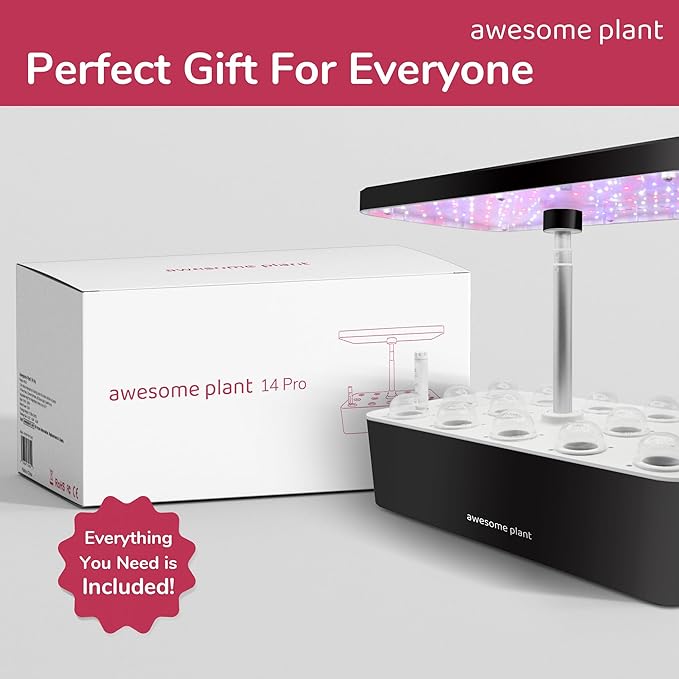 14Pro Hydroponics Growing System Kit (14 Pods), Large Indoor Herb Garden Kit with 5L Watertank, LED Grow Light, Perfect Hydroponic Gardening Gifts, Adjustable Height Up to 18.7", Black