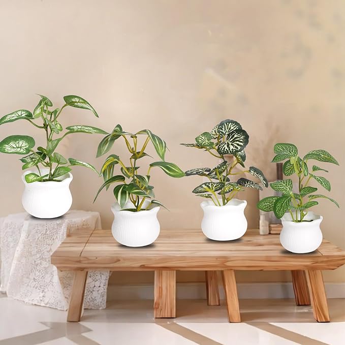 Small Artificial Plant 6PCS Fake Plant Greenery Cute Potted Indoor Faux Plant Houes Office Table Desk Bathroom Decor Plants