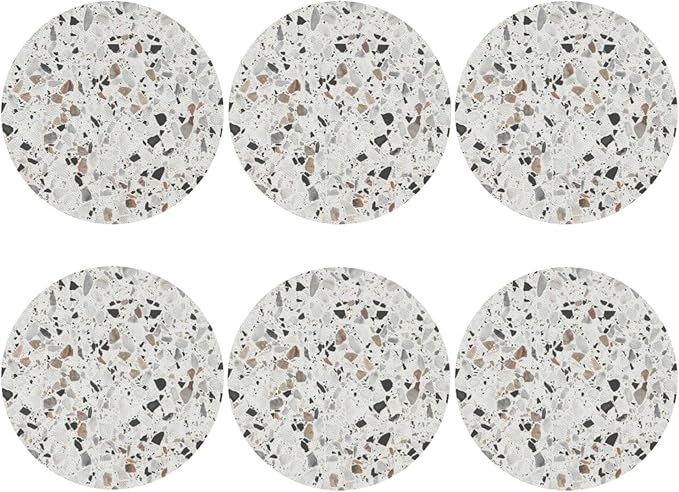 Terrazzo Coasters Set of 6 Coasters for Drinks Absorbent Double-Sided Leather PVC Coaster for Tabletop Protection Coffee Table Decor Ideal for Home Decor House Warming Gifts