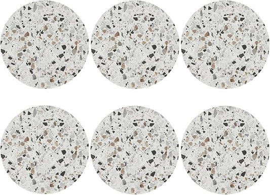 Terrazzo Coasters Set of 6 Coasters for Drinks Absorbent Double-Sided Leather PVC Coaster for Tabletop Protection Coffee Table Decor Ideal for Home Decor House Warming Gifts